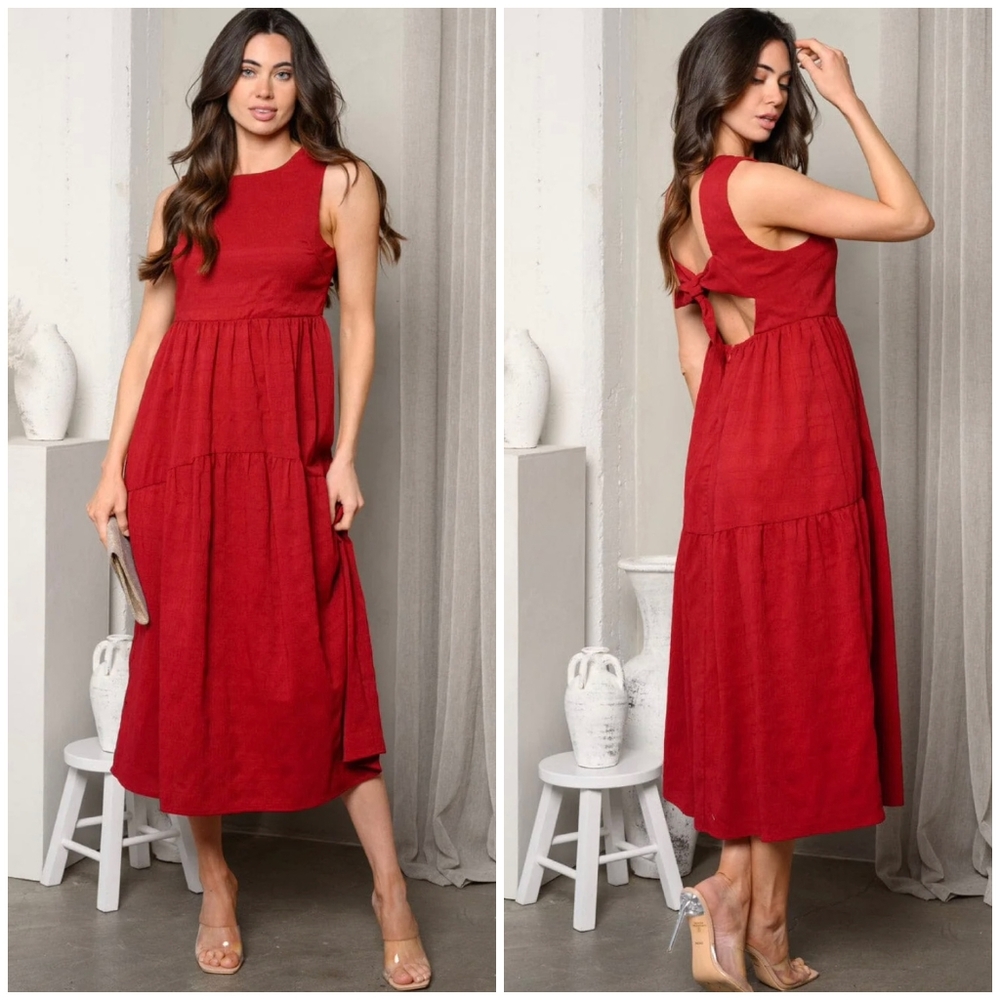 Jacquie The Label Dark Red Midi Dress - Picture 3 of 5